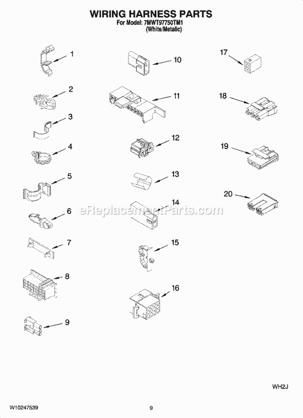 Whirlpool 7MWT97750TM1 Residential Washer Wiring Harness Parts Diagram