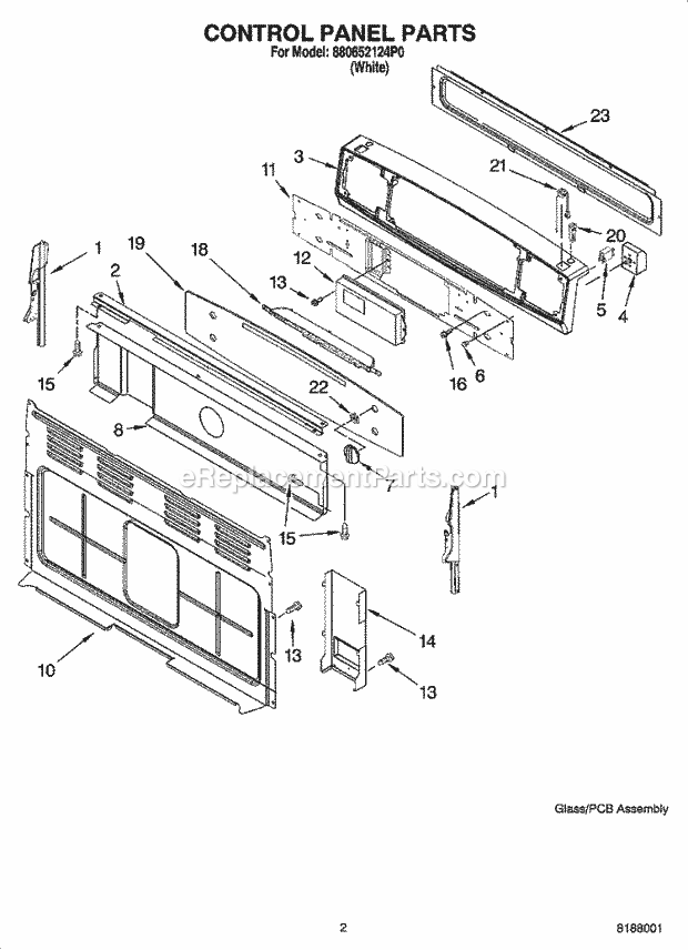 Whirlpool 880652124P0 Freestanding Electric Range Control Panel Parts Diagram