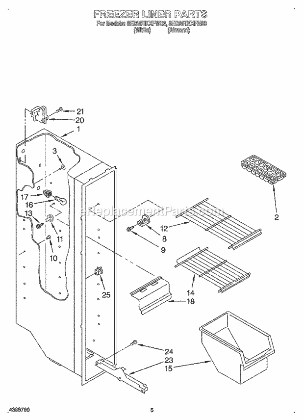 Whirlpool 8ED20TKXFW03 Side-By-Side Refrigerator Freezer Liner Diagram