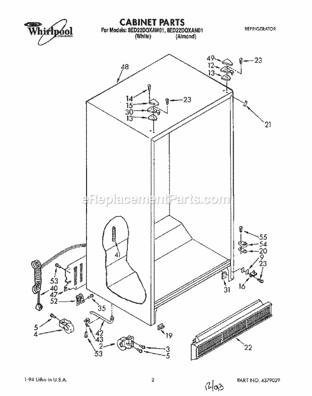 Whirlpool 8ED22DQXAN01 Refrigerator Cabinet Diagram