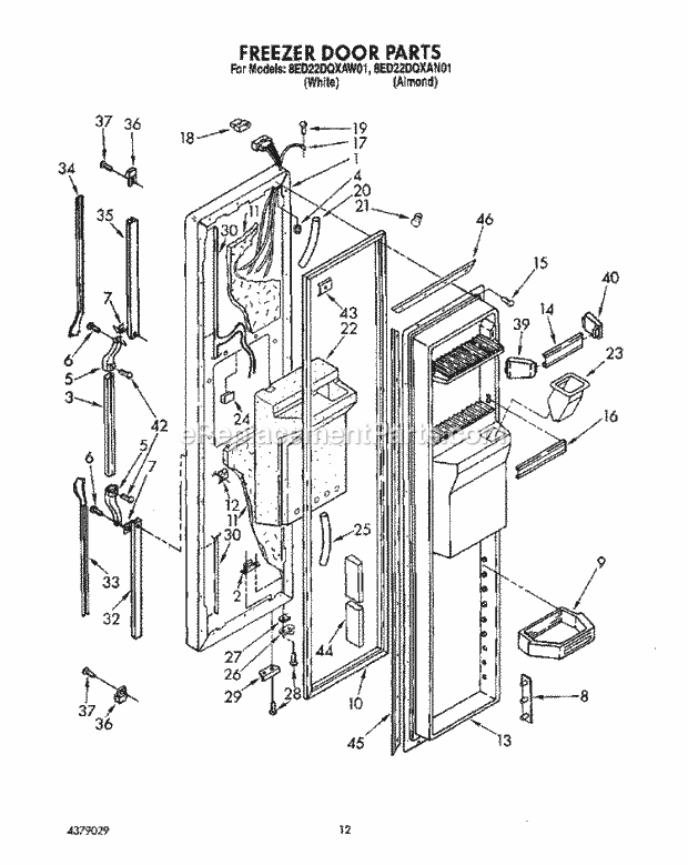 Whirlpool 8ED22DQXAN01 Refrigerator Freezer Door Diagram