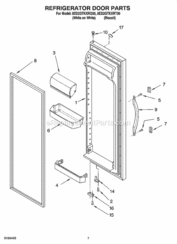 Whirlpool 8ED2GTKXRT00 Side-By-Side Refrigerator Refrigerator Door Parts Diagram