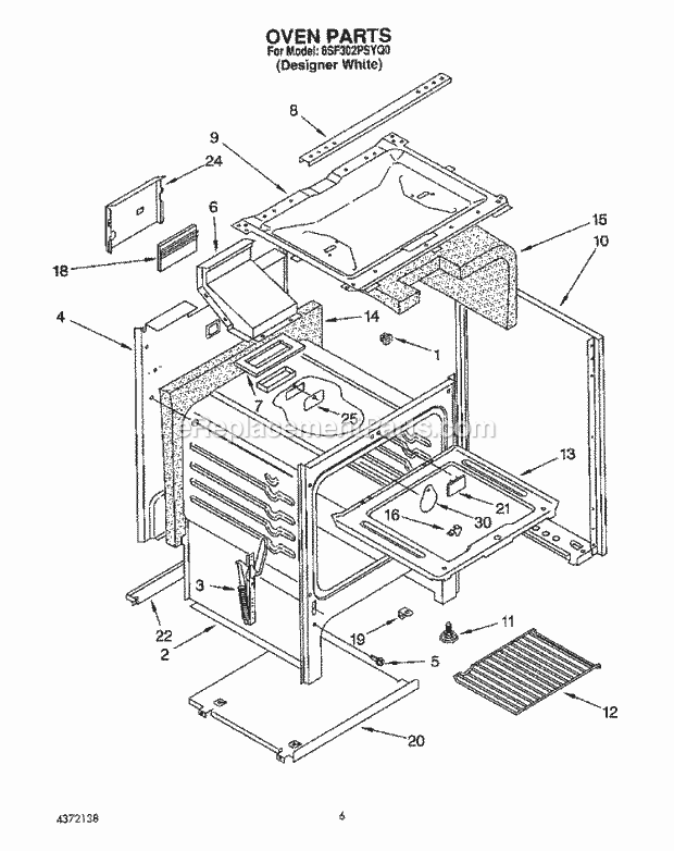 Whirlpool 8SF302PSYQ0 Gas Range Oven Diagram