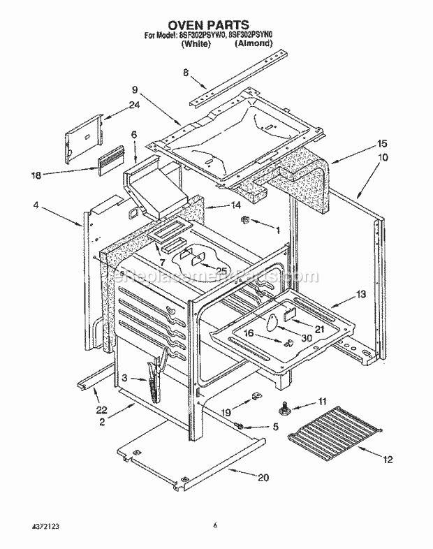 Whirlpool 8SF302PSYW0 Gas Range Oven Diagram