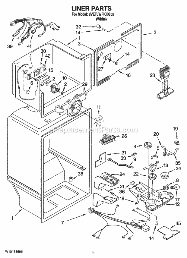 Whirlpool 8VET0WPKKQ05 Top Freezer Top-Mount Refrigerator Liner Parts Diagram