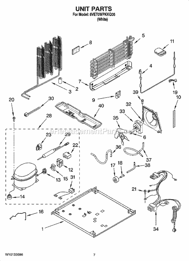 Whirlpool 8VET0WPKKQ05 Top Freezer Top-Mount Refrigerator Unit Parts Diagram