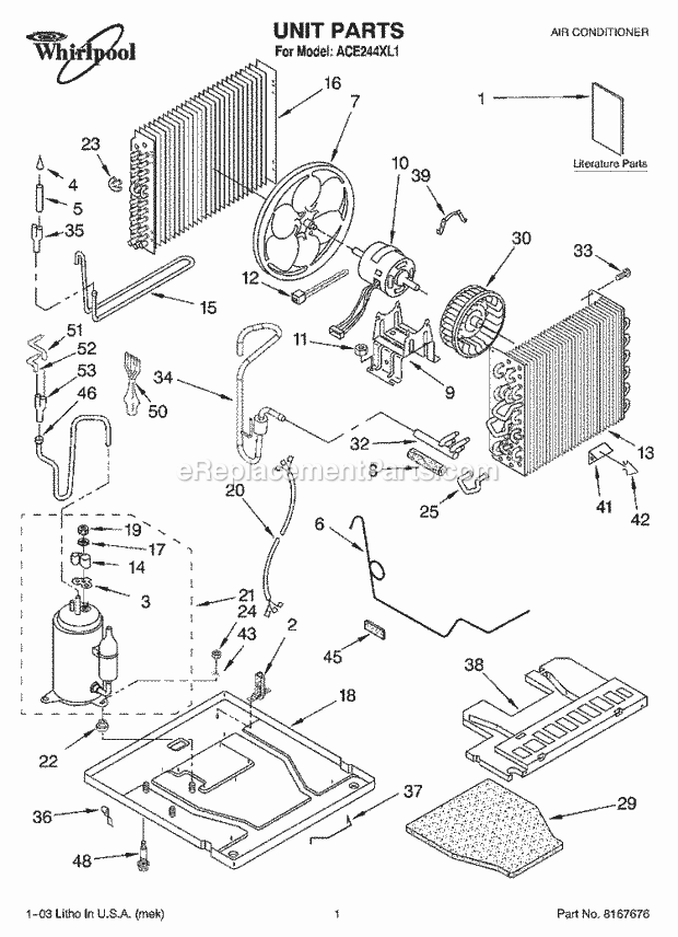 Whirlpool ACE244XL1 Air Conditioner Installation Parts Diagram