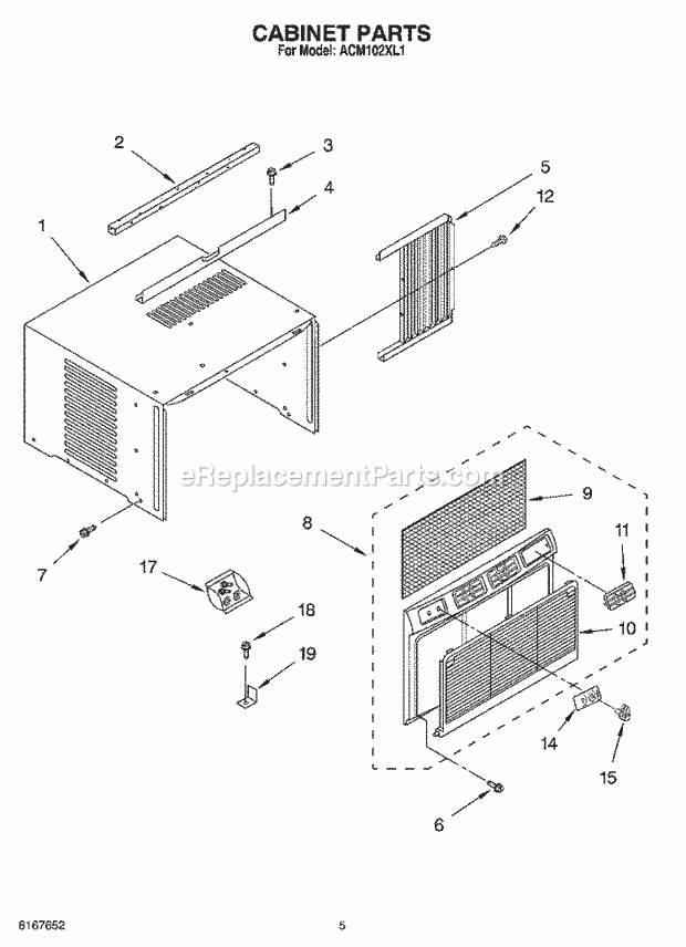 Whirlpool ACM102XL1 Air Conditioner Cabinet Diagram