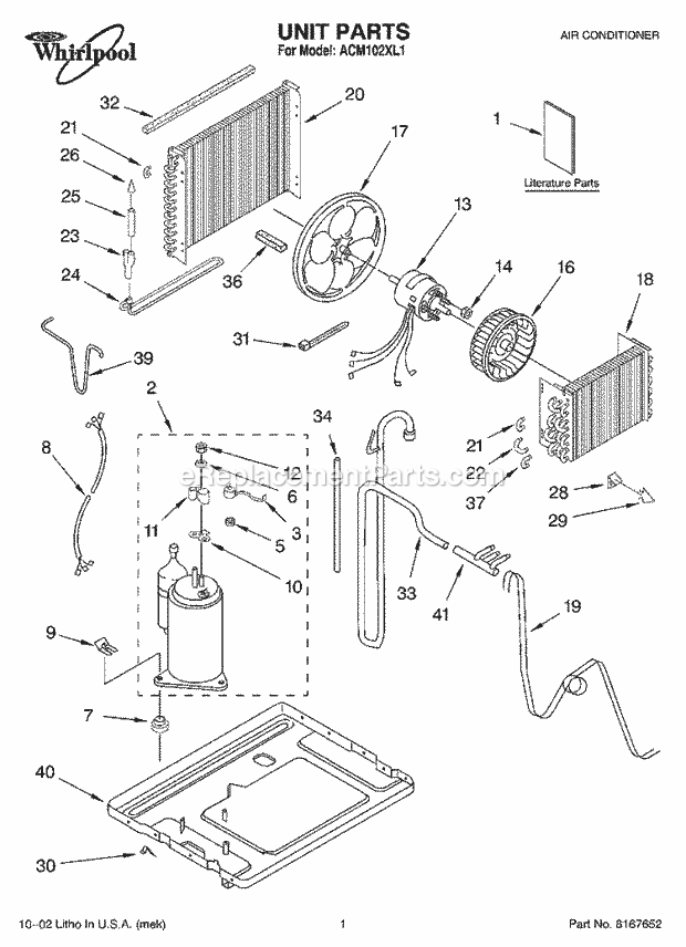 Whirlpool ACM102XL1 Air Conditioner Unit, Literature Diagram