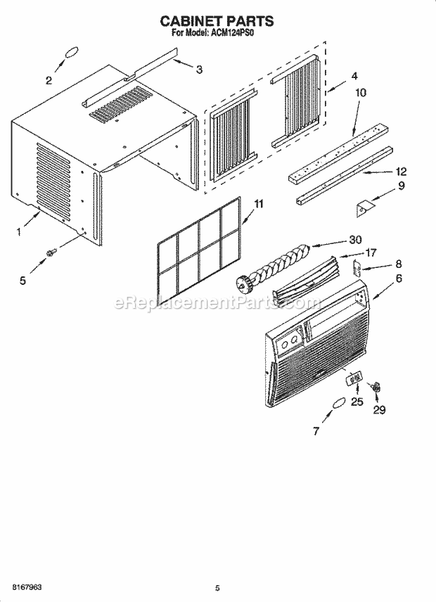 Whirlpool ACM124PS0 Air Conditioner Unit Parts Diagram