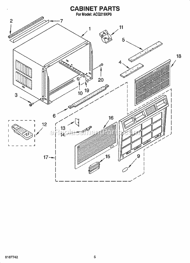 Whirlpool ACQ219XP0 Air Conditioner Unit Parts Diagram