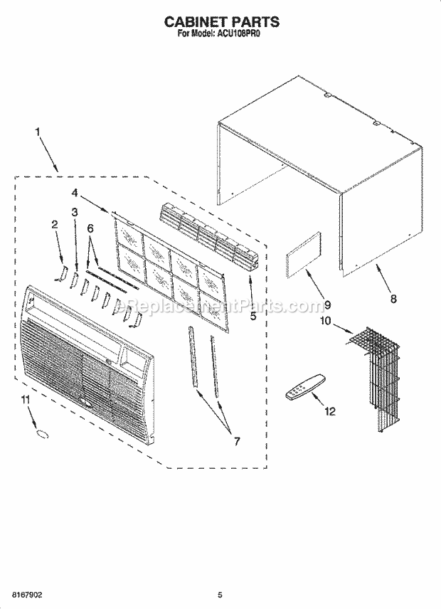 Whirlpool ACU108PR0 Air Conditioner Cabinet Parts Diagram