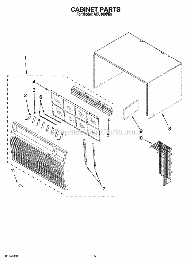 Whirlpool ACU109PR0 Air Conditioner Air Flow And Control Parts Diagram