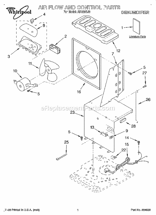 Whirlpool AD025SJ0 Dehumidifier Page B Diagram