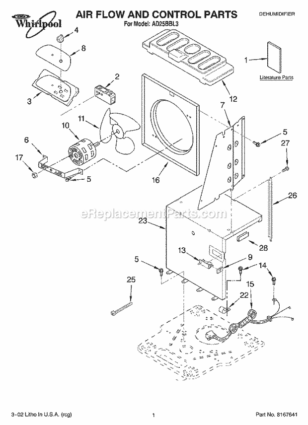 Whirlpool AD25BBL3 Dehumidifier Page B Diagram