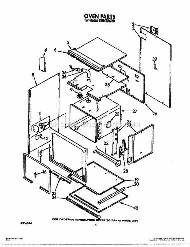 Whirlpool BES430WB0 Range Oven Diagram