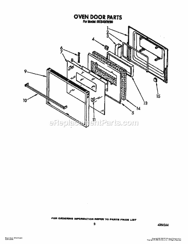 Whirlpool BES430WB0 Range Oven Door Diagram