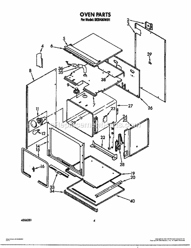 Whirlpool BES430WB1 Range Oven Diagram