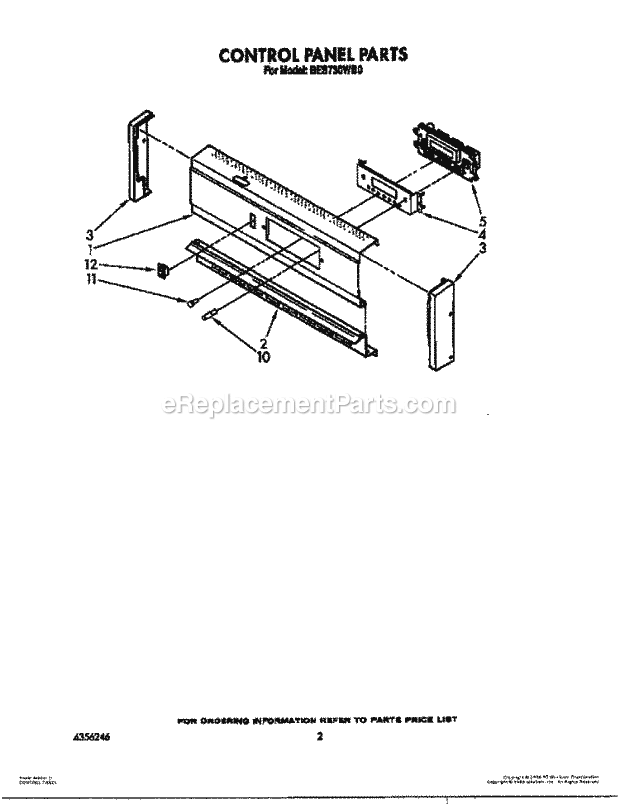 Whirlpool BES730WW0 Range Control Panel Diagram