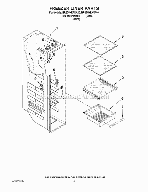 Whirlpool BRS70HRANA00 Side-By-Side Refrigerator Freezer Liner Parts Diagram