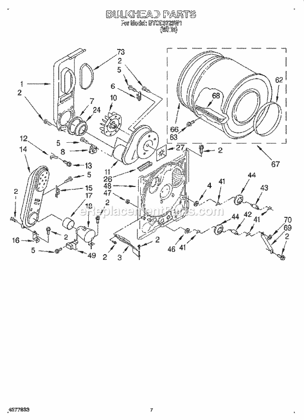 Whirlpool BYCD3723W1 Residential Gas Dryer Bulkhead Diagram