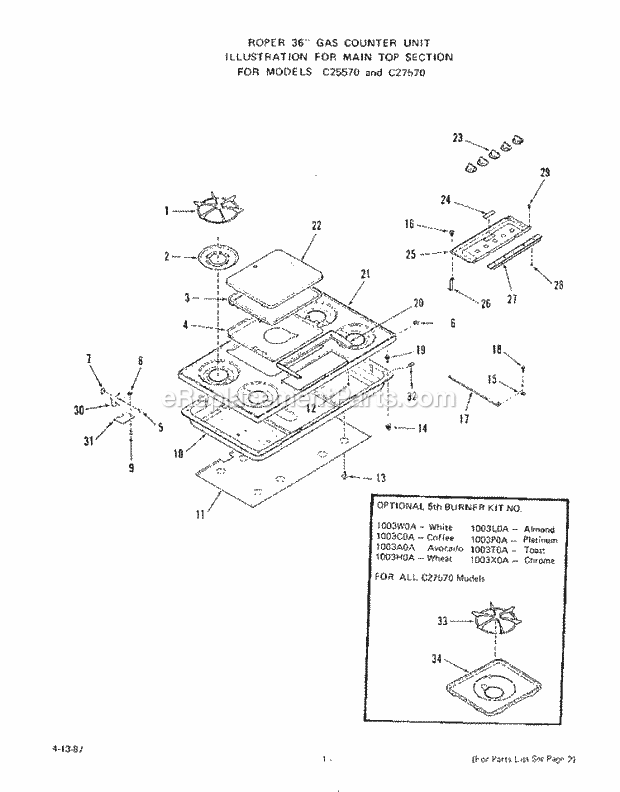 Whirlpool C2557^0 Range Main Top Diagram