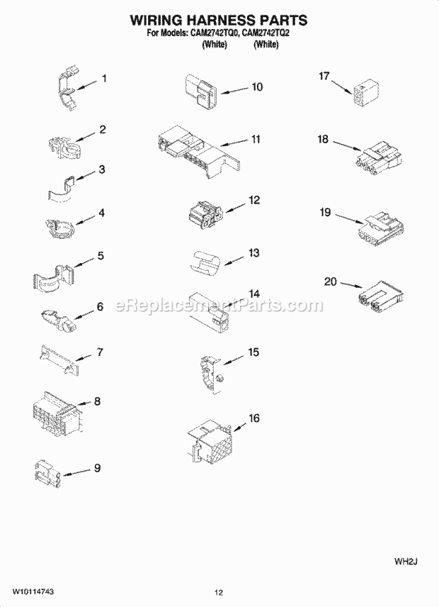 Whirlpool CAM2742TQ2 Commercial Washer Wiring Harness Parts Diagram