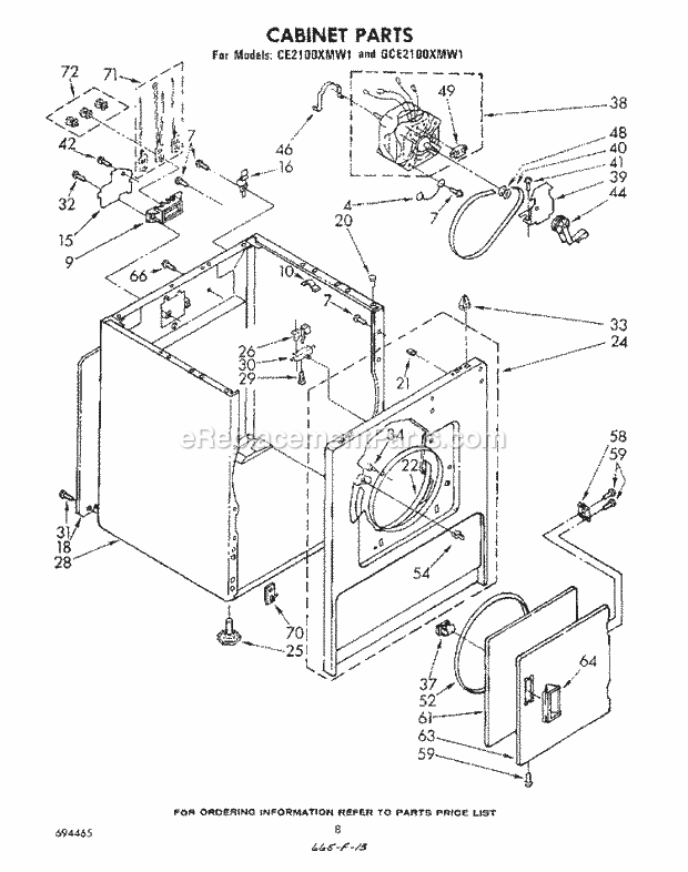 Whirlpool CE2100XMW1 Dryer Cabinet Diagram