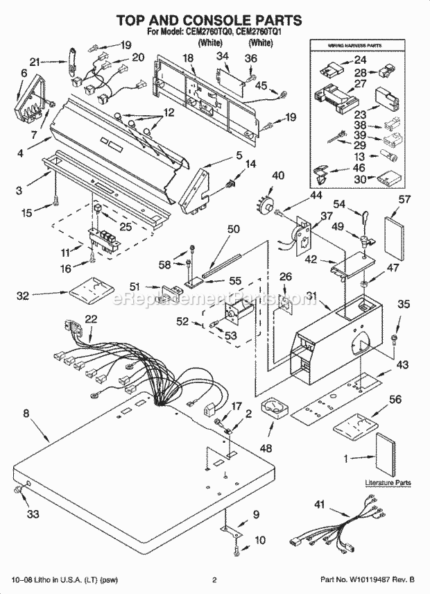 Whirlpool CEM2760TQ1 Commercial Dryer Top and Console Parts Diagram