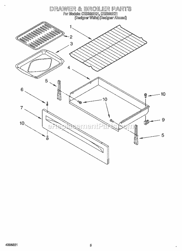 Whirlpool CES365HQ1 Electric Range Drawer and Broiler Diagram