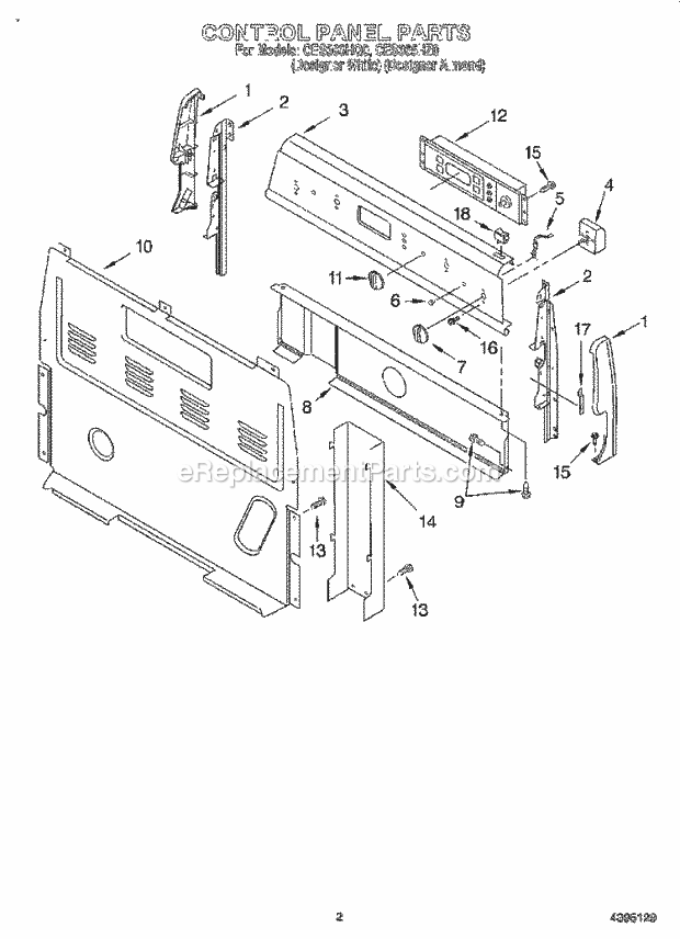 Whirlpool CES365HZ0 Electric Range Control Panel Diagram