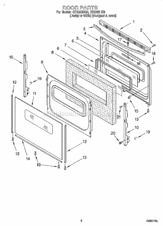 Whirlpool CES365HZ0 Electric Range Door, Lit/Optional Diagram