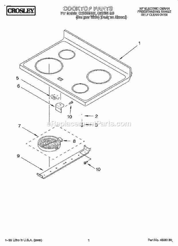 Whirlpool CES366HQ0 Freestanding Electric Range Cooktop Diagram