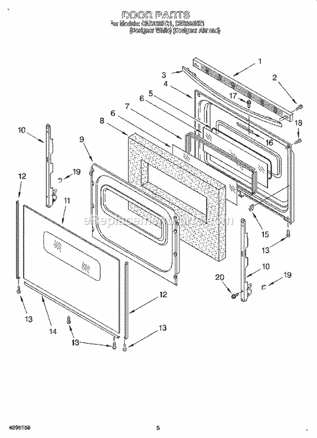 Whirlpool CES366HQ1 Freestanding Electric Range Door Diagram