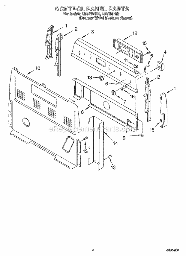 Whirlpool CES366HZ0 Freestanding Electric Range Control Panel Diagram