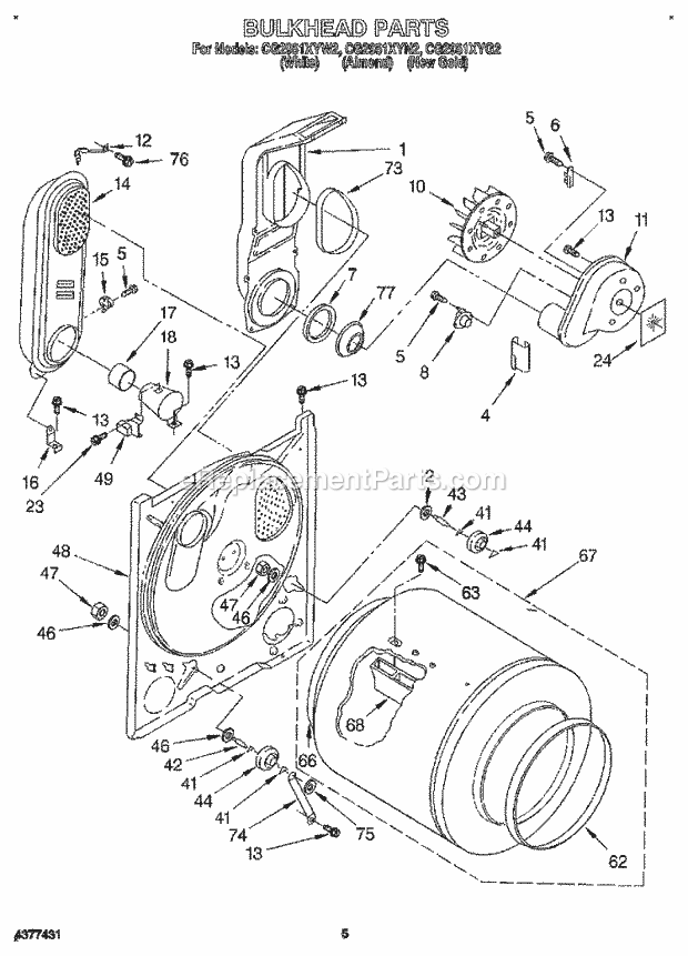 Whirlpool CG2951XYG2 Dryer Cabinet Diagram