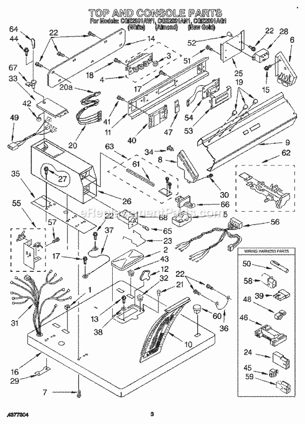 Whirlpool CGE2991AN1 Commercial Dryer Top and Console Diagram