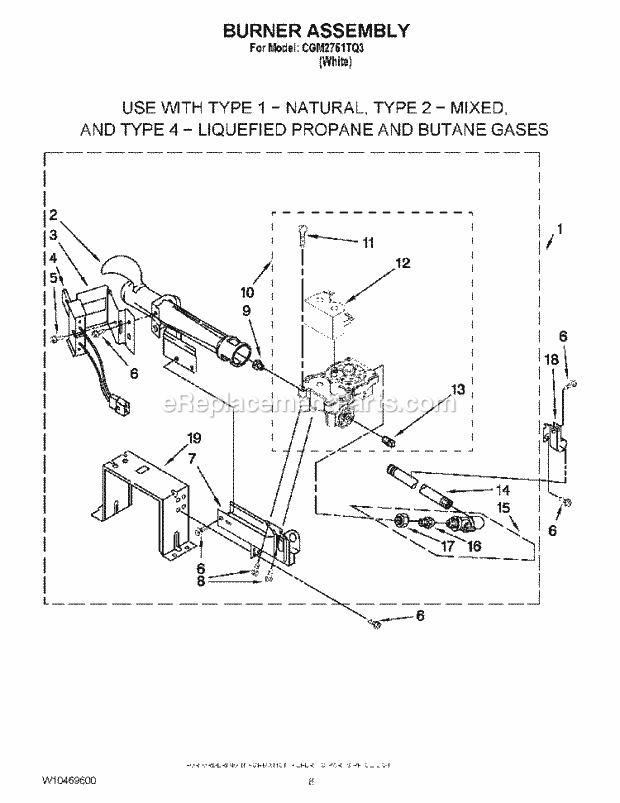 Whirlpool CGM2751TQ3 Commercial Gas Dryer Burner Assembly Diagram
