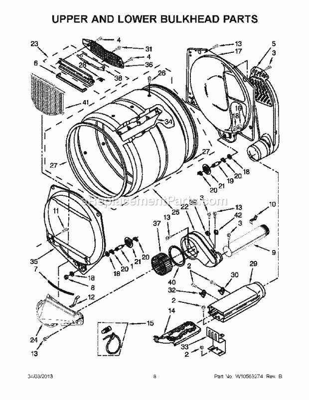 Whirlpool CSP2760TQ3 Commercial Electric Dryer Upper and Lower Bulkhead Parts Diagram