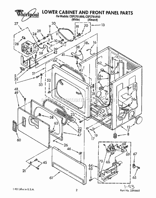 Whirlpool CSP2761AN0 Dryer Upper Cabinet And Front Panel Diagram