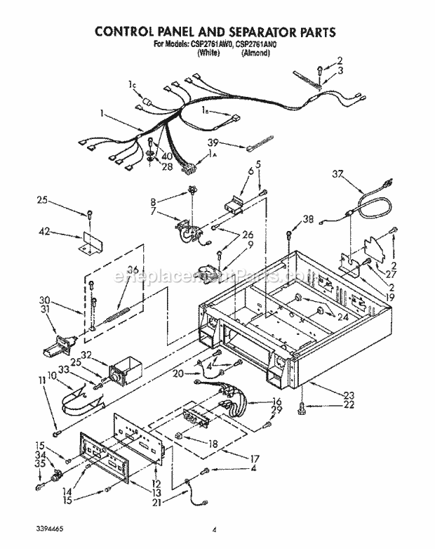 Whirlpool CSP2761AW0 Commercial Dryer Control Panel and Separator Diagram