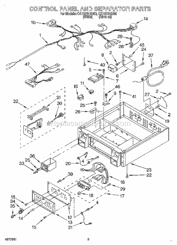 Whirlpool CSP2791BN0 Dryer Control Panel And Separator Diagram