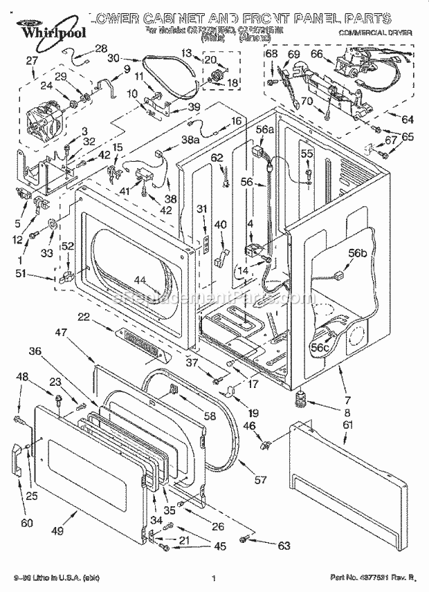 Whirlpool CSP2791BN0 Dryer Upper Cabinet And Front Panel Diagram