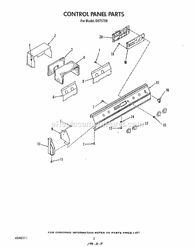 Whirlpool D6757^0 Range Control Panel Diagram