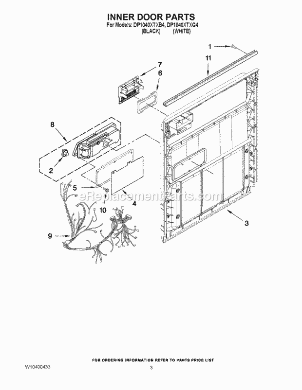 Whirlpool DP1040XTXQ4 Portable Dishwasher Inner Door Parts Diagram