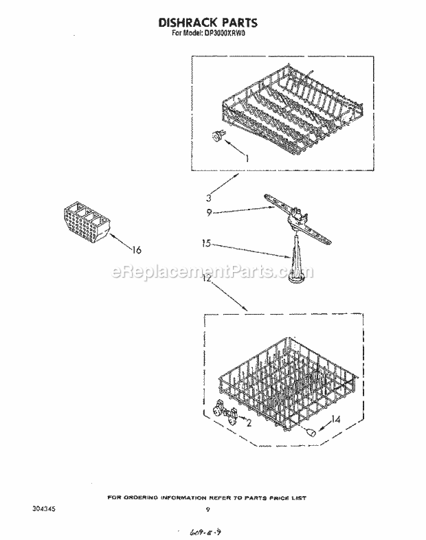 Whirlpool DP3000XRW0 Dishwasher Tub , Literature And Optional Diagram