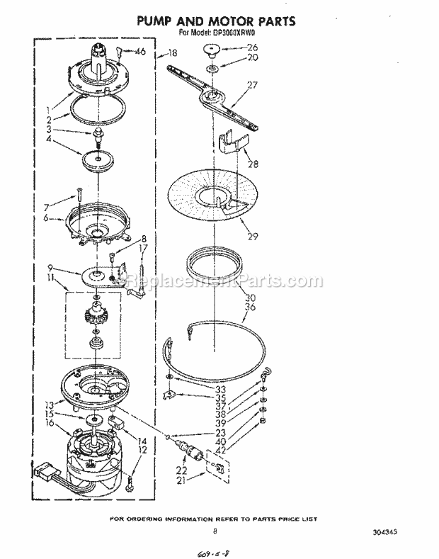 Whirlpool DP3000XRW0 Dishwasher Dishrack Diagram