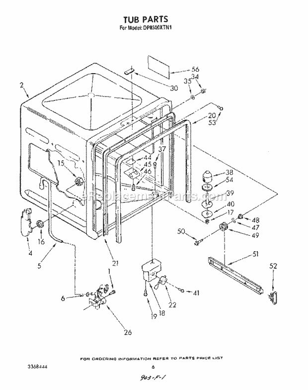 Whirlpool DP8500XTN1 Dishwasher Dish Rack Diagram