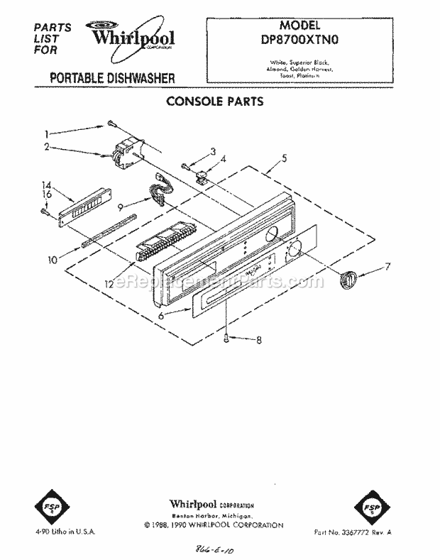 Whirlpool DP8700XTN0 Dishwasher Pump And Motor Diagram