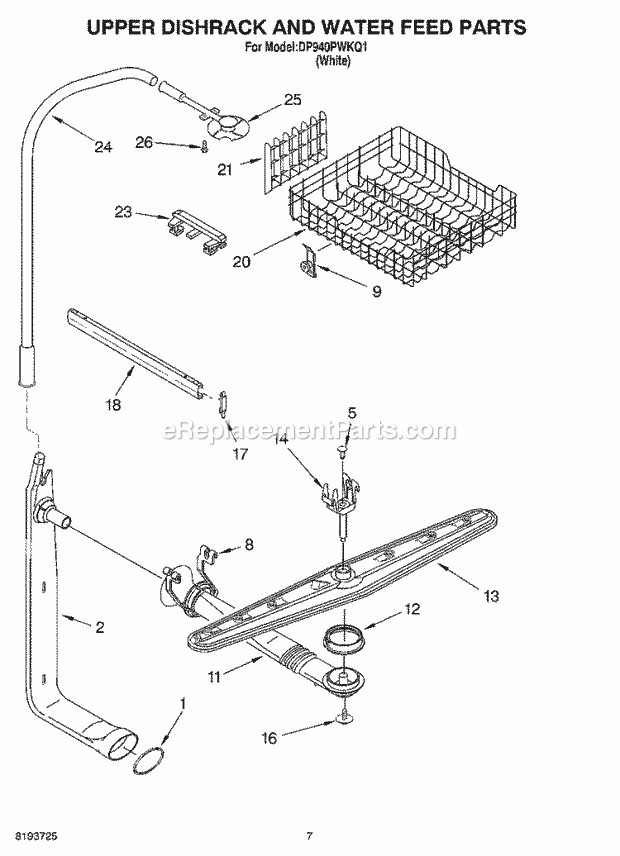 Whirlpool DP940PWKQ1 Dishwasher Lower Dishrack Diagram